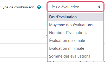 Menu « Type de combinaisons »